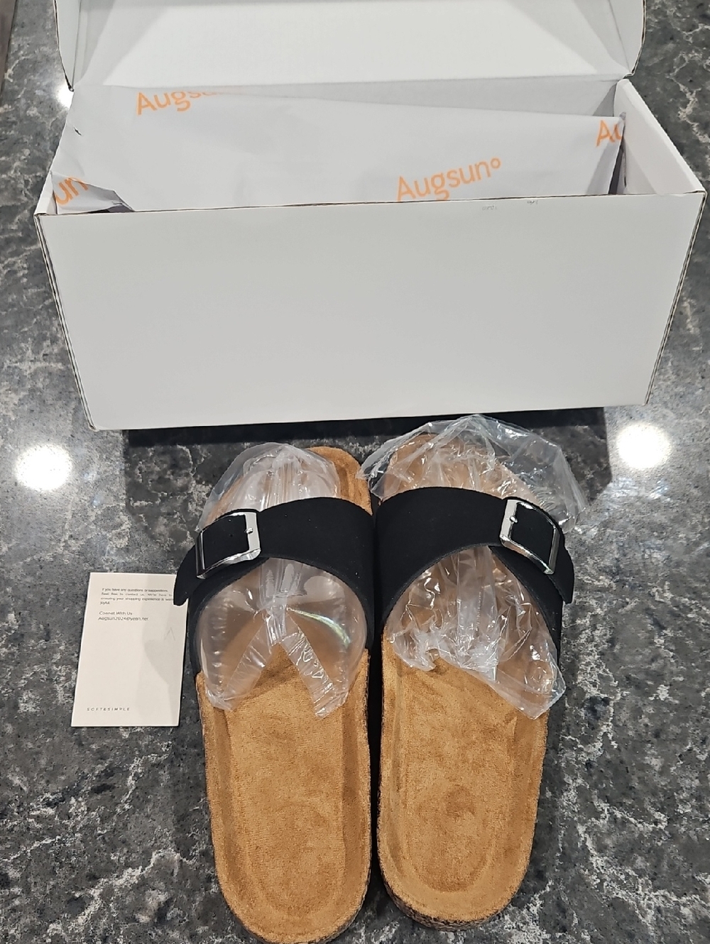 New Augsun Black Suede Adjustable Buckle Slide Sandals for Women